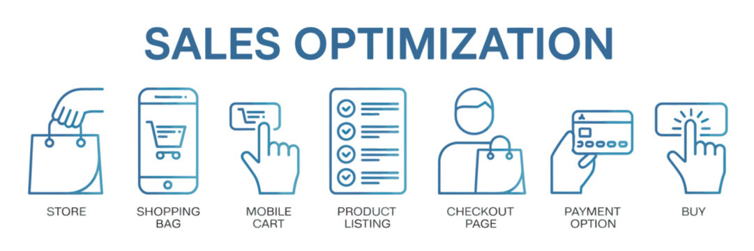 Sales optimization process icons for online shopping and e-commerce business strategy