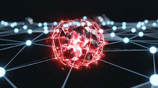 Abstract network with glowing nodes and lightning symbolizing dynamic movement and artistic expression