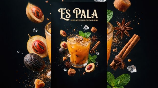 Delicious Es Pala Cocktail with Fresh Ingredients and Garnishes on Dark Background.