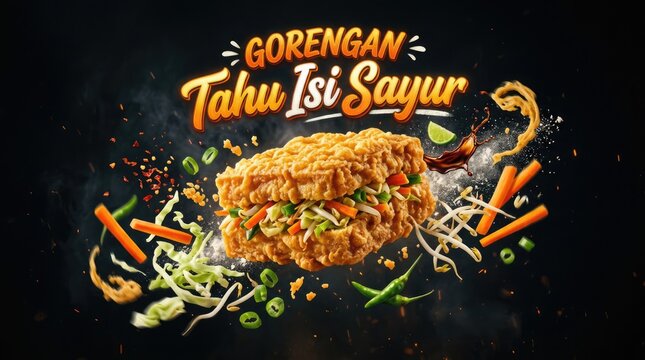 Delicious Indonesian Gorengan Tahu Isi Sayur with Fresh Vegetables and Spices.