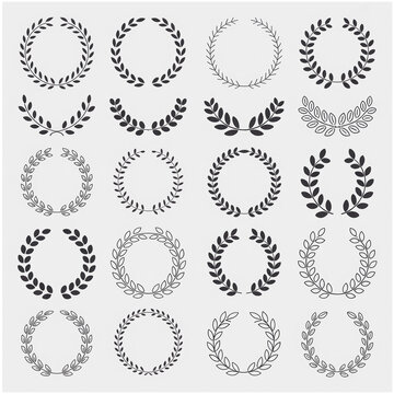 Collection of laurel wreath in black and white leaves