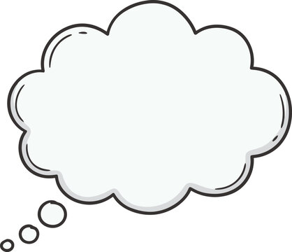Hand-drawn thought bubble vector, fluffy cloud speech balloon with black outline, comic style dream bubble for dialogue and creative thinking