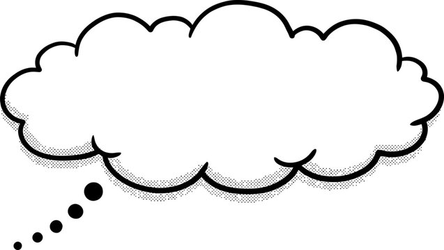Hand drawn thought bubble vector, fluffy cloud speech balloon with black outline, minimalist comic dream bubble for creative thinking and ideas