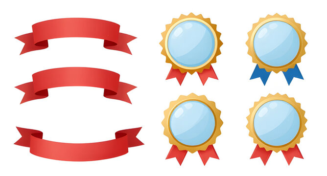 ribbons, awardicons, achievementbadges, rewardsymbols, recognitionicons, badges, stars, trophy, excellence, success, winner, honor, certificate, merit, iconset, vector, collection