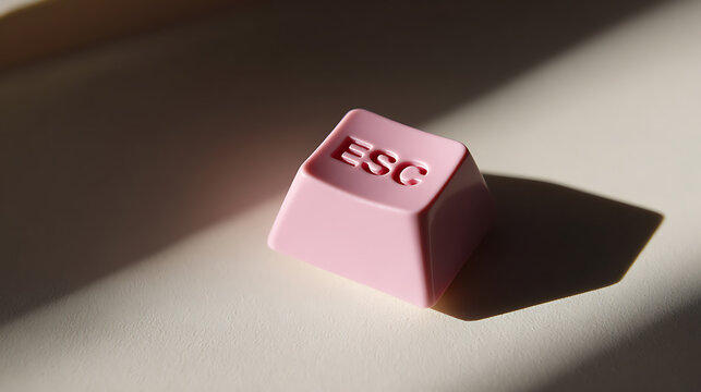 Minimalist Pink Escape Key with Sunlit Shadow on Textured Surface, Symbolizing Freedom, Control, and a Break from Routine
