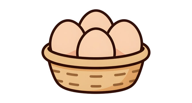 eggsinbasket, basketofeggs, eggbasketicon, eggsicon, farmfresh, poultry, breakfast, food, organic, rustic, agriculture, ingredient, kitchen, icon, vector, illustration, isolated