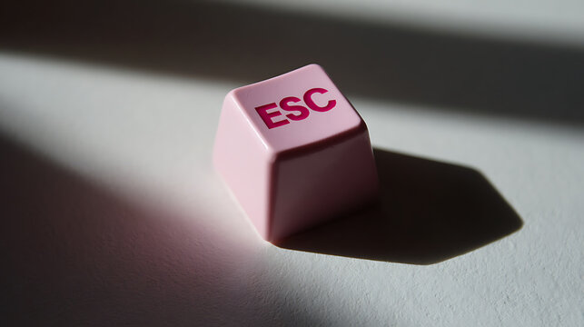 Escape Key: A Close-Up View of a Pink Computer Keyboard Button with 'ESC' Label, Cast with Dramatic Shadows on a Light Surface, Symbolizing Freedom or Pause