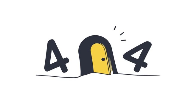 404 error page line icon animation with opening door concept on white background