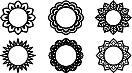 Obraz premium Round floral mandala frames with leaf and petal patterns vector art