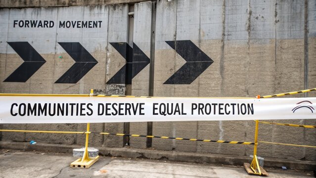 Directional Arrows and Equality Banner on Concrete Wall