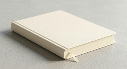 Fototapeta premium Blank Cream Leather Notebook Mockup Closed on Grey Textured Table 