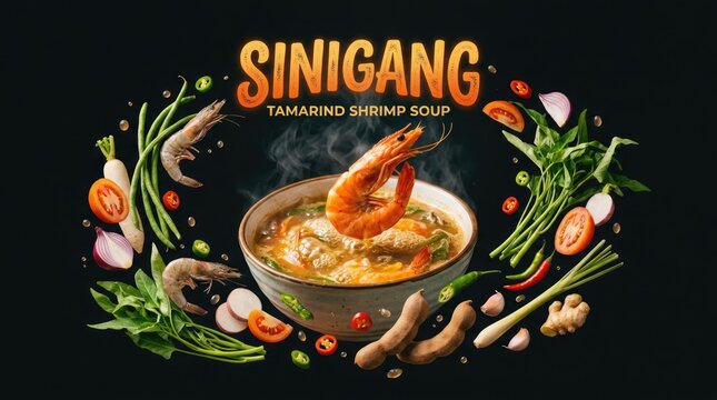Sinigang - A Delicious Filipino Tamarind Shrimp Soup with Fresh Ingredients.