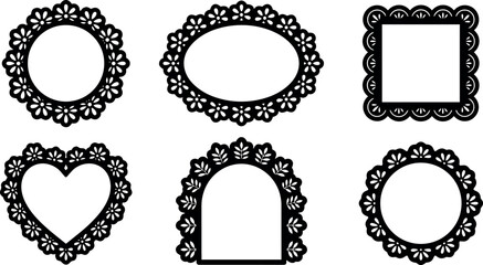 Obraz premium Black floral decorative frames set oval round heart and square shapes