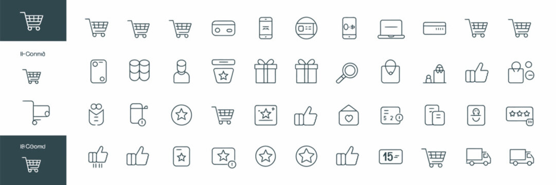 E-commerce and online shopping line icon set for web retail and digital business
