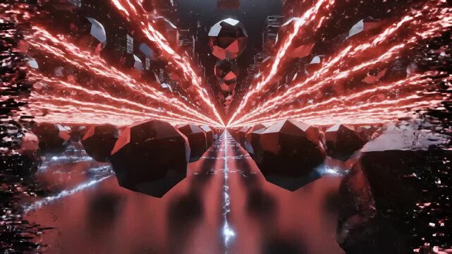 Futuristic geometric space with glowing orbs emphasizing sleek aesthetics and strong visual impact