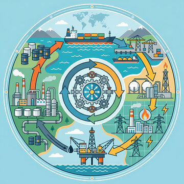 The industrial process of oil and gas extraction to energy production transformation globally