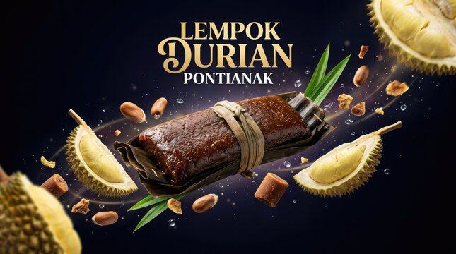 Delicious Lempok Durian Pontianak Dessert with Fresh Durian Fruit Slices.