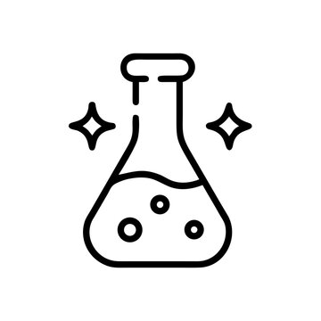 Chemistry flask with bubbles and stars icon for scientific research.