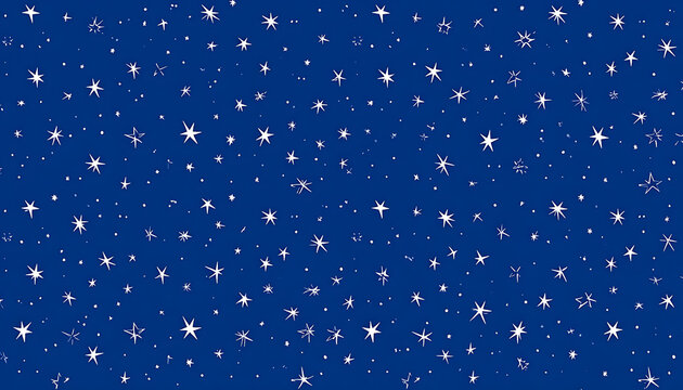 Small white star shapes and dots scattered across a dark blue textured background, abstract pixelated pattern, festive and cosmic feel