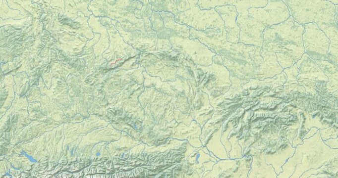 Czechia on Globe. Zoom into the country with Earth spinning on dark background. Physical world map with Czechia and label on it. Country view animation.