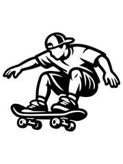 Fototapeta premium Vector illustration of a skater doing skateboarding stunts with urban style and black and white minimalist design.