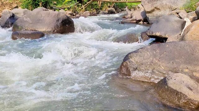 a video of a river flowing quite fast and clear