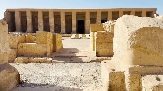 Beautiful interiors and ancient hieroglyphs in the Temple of Seti I in Abydos, Egypt