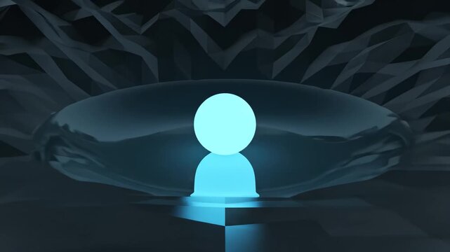 Abstract low poly mountain landscape with glowing sphere perfect for UI/UX elements and digital motion graphics