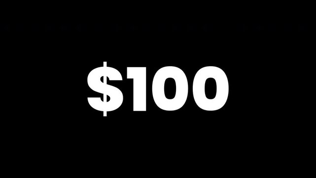Animated Dollar Counter 0 to 100 Dollars, Alpha Channel
