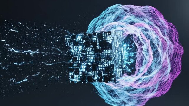 Digital cube with glowing network symbolizing digital transformation and future innovation