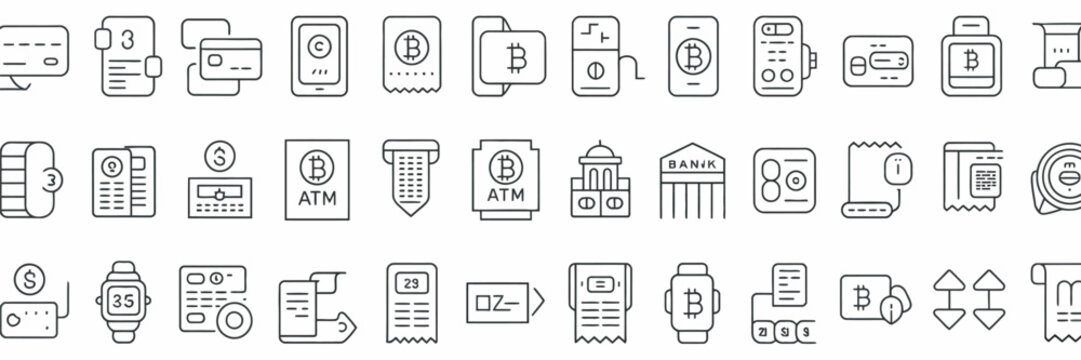 Detailed outline icon pack for cryptocurrency and modern digital financial services
