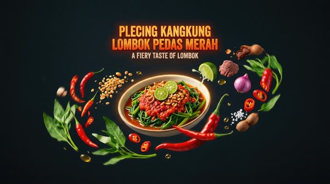 Delicious Indonesian Plecing Kangkung Dish with Fresh Ingredients and Spices.