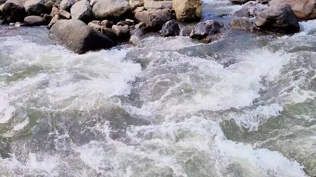 a video of a river flowing quite fast and clear