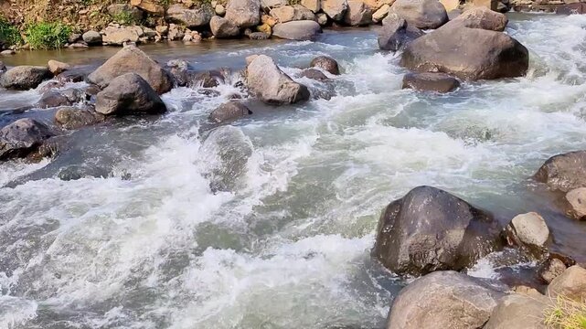 a video of a river flowing quite fast and clear