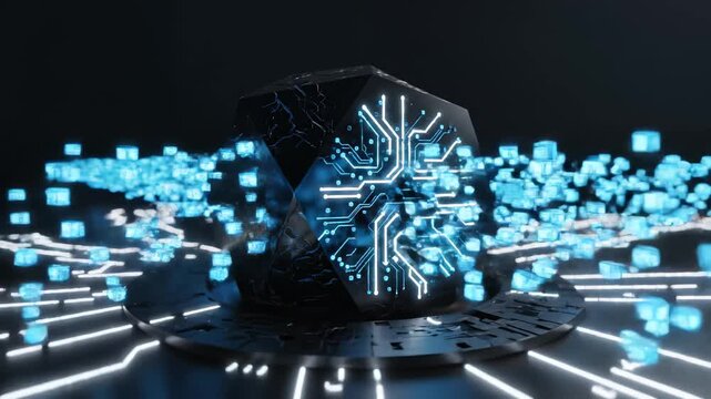 Abstract digital cube with glowing lines perfect for UI/UX elements and digital motion graphics
