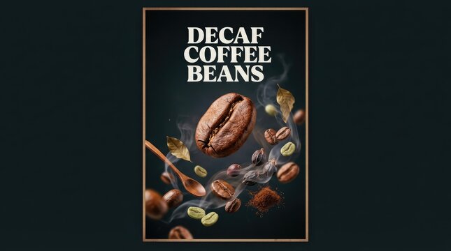 Decaf Coffee Beans - Aromatic Roasted Coffee Bean Display on Dark Background.