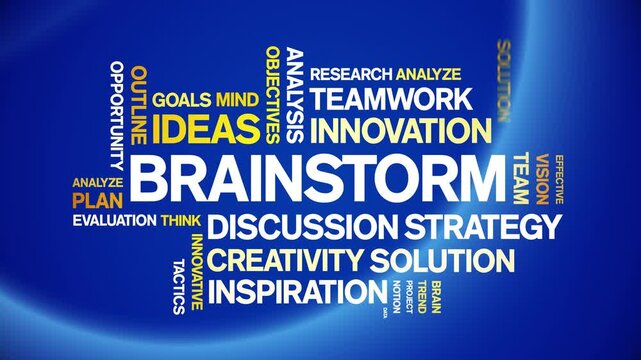 Brainstorm animated word cloud-text design animation tag kinetic typography seamless loop.