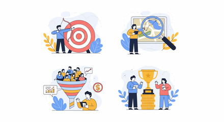 Fototapeta premium Set of icon for work plan goal aim search data lead and team win icon