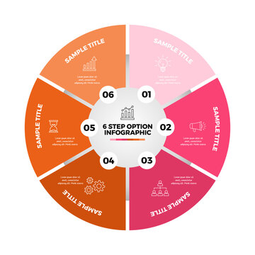 Vector circle venn diagram infographic six steps for business presentations and posters or web. Vector editable infographic.