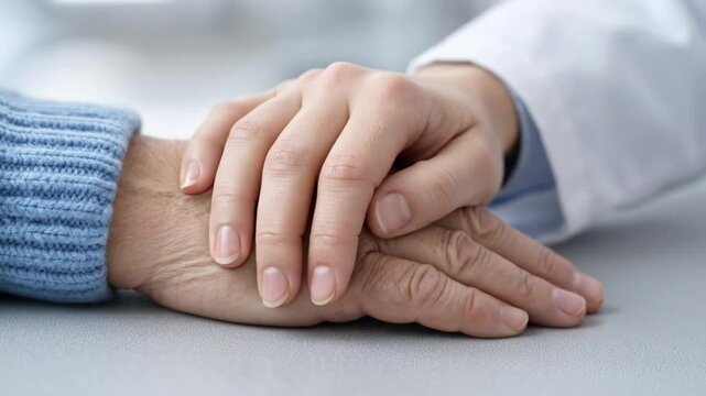 Compassionate Support Young Hand Holding Elderly Hand Close Up