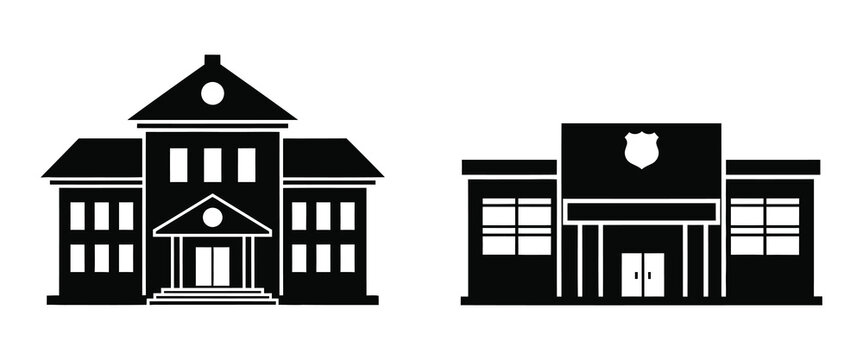Police station building icon silhouette vector isolated illustration design
