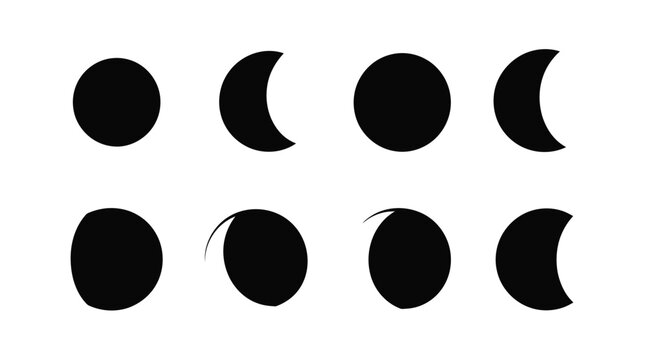Lunar phase icons set showing moon cycle with astronomy crescent celestial astronomical universe
