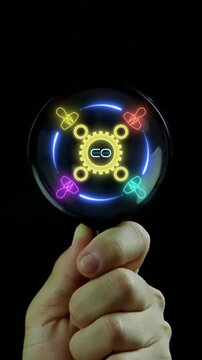 Business Cooperation concept, act or instance of working or acting together for a common purpose or benefit; joint action. Businessman shows glowing neon line of Business Cooperation icon.