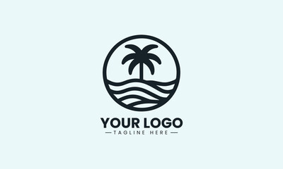 Fototapeta premium A linear palm tree is enclosed by a circular sun frame coastal