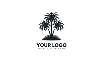 Obraz premium Three tropical palm trees are rooted in a small grassy island botanical