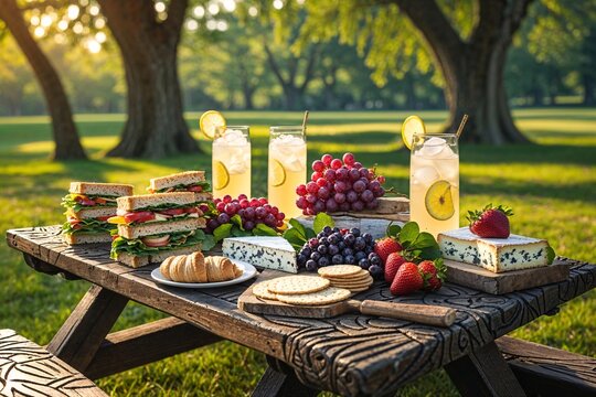 Picnic setup in the park outdoors.