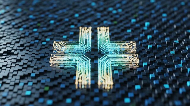 Abstract pattern of glowing blue cubes ideal for creative backgrounds and modern web design
