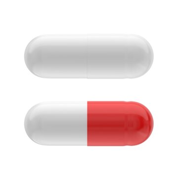 3D rendering of a pill capsule, white background.