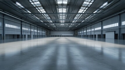 Empty modern warehouse interior with polished concrete floor © David