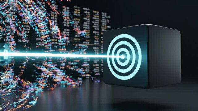 Abstract digital data stream with target icon emphasizing sleek aesthetics and strong visual impact